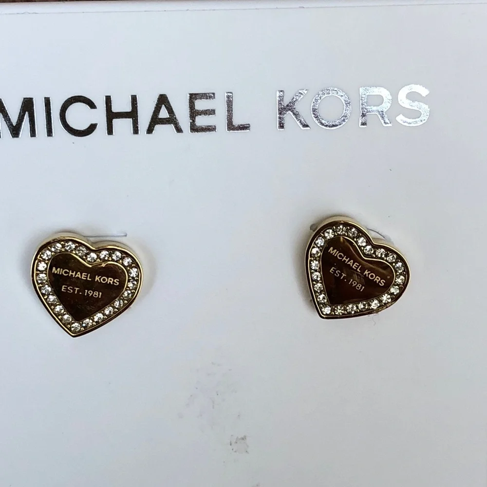 Michael Kors Gold Plated Stainless Steel Crystal Heart Stud Earrings NWT